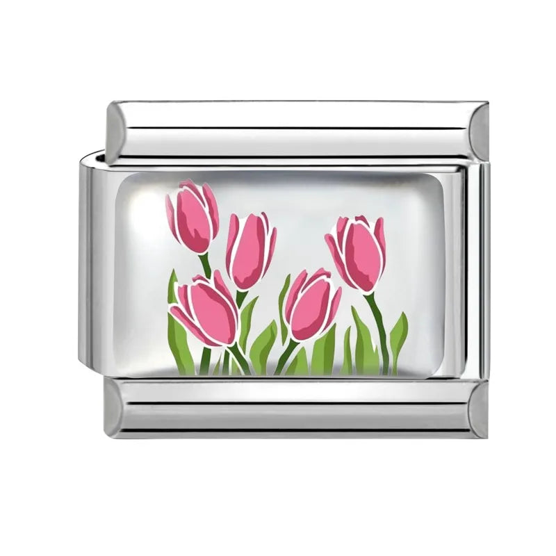 Charm Tulipani rosa silver