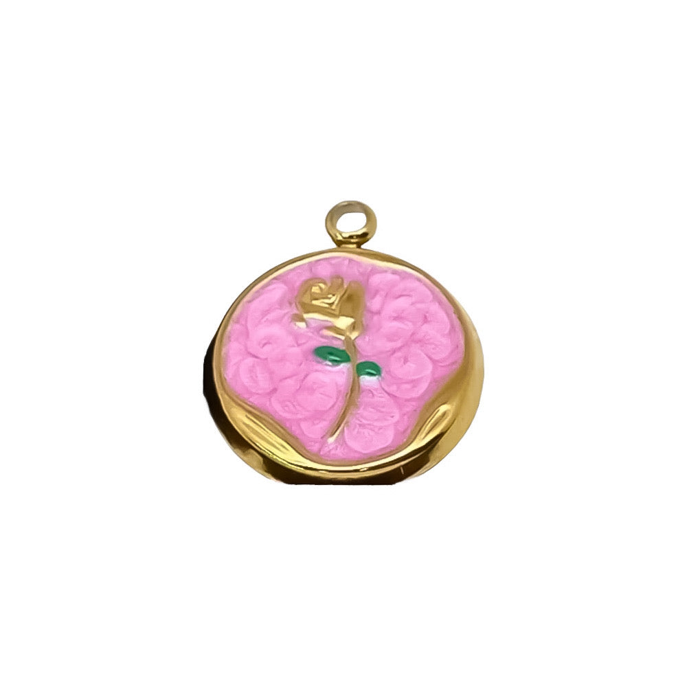 Ciondolo Medaglietta Rosa Summer - Apparel & Accessories > Jewelry > Charms & Pendants - Genesi Gioielli